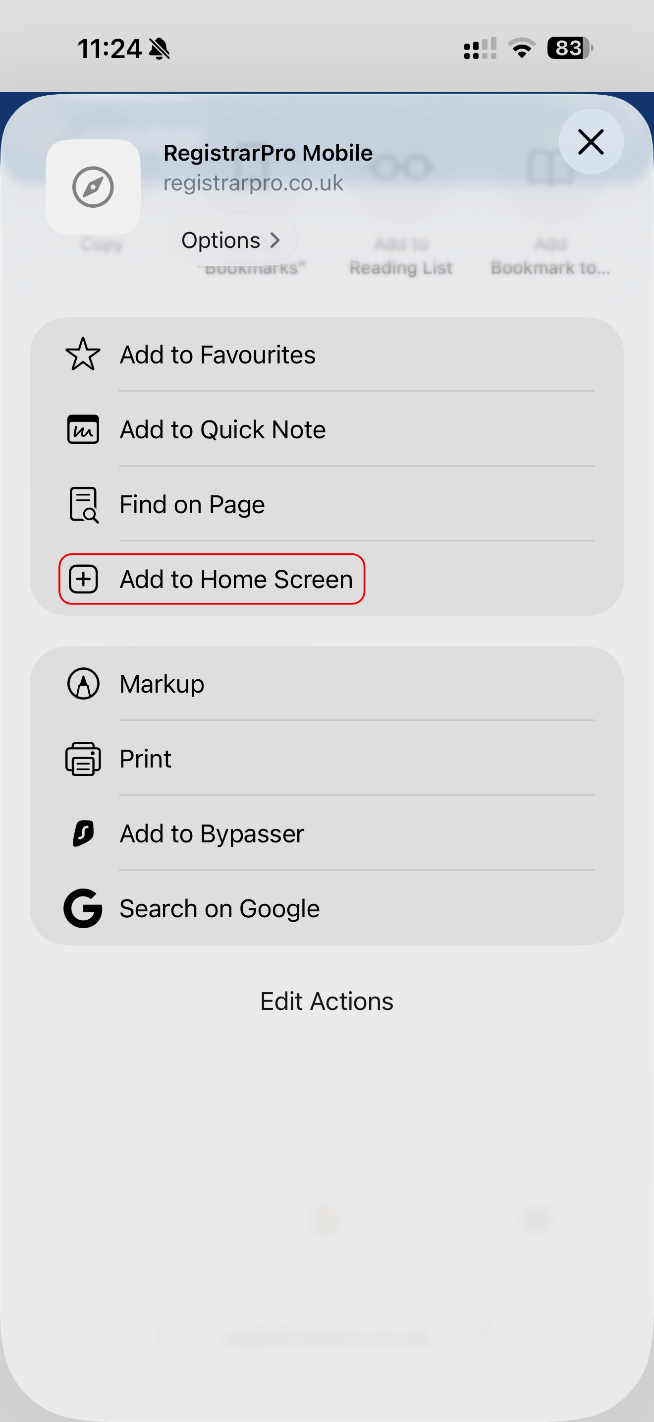 Add to Home Screen Step 2